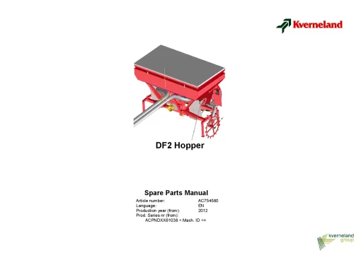Kverneland DF2 Hopper Seed drills Cultivator mounted 2012 Parts Manual Catalog Pdf Download