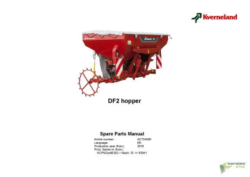 Kverneland DF2 Hopper Seed drills Cultivator mounted 2016 Parts Manual Catalog Pdf Download