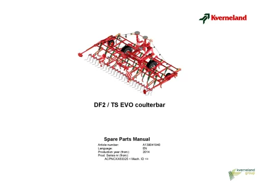 Kverneland DF2 TSEVO Coulterbar Seeding combination Integrated 2014 Parts Manual Catalog Pdf Download