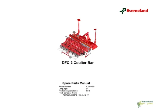 Kverneland DFC2 Coulterbar Seed drills Cultivator mounted 2012 Parts Manual Catalog Pdf Download