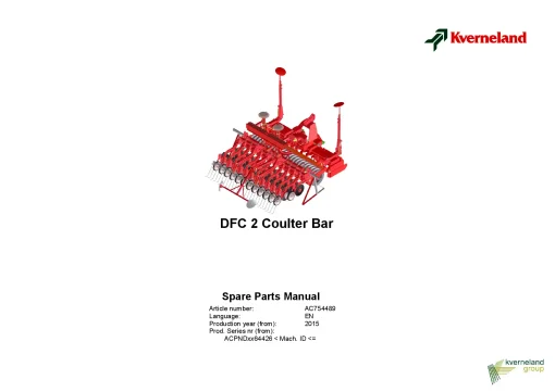 Kverneland DFC2 Coulterbar Seed drills Cultivator mounted 2015 Parts Manual Catalog Pdf Download
