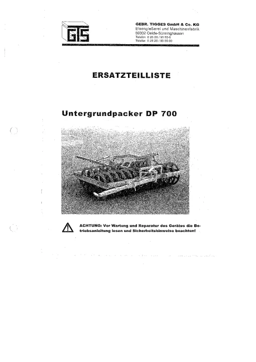 Kverneland DP700 soil packer Parts Manual Catalog Pdf Download