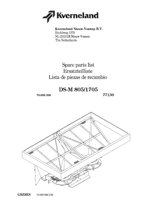 Kverneland DSM 805 -1705 Spreaders Disc Rear mounted Parts Manual Catalog Pdf Download