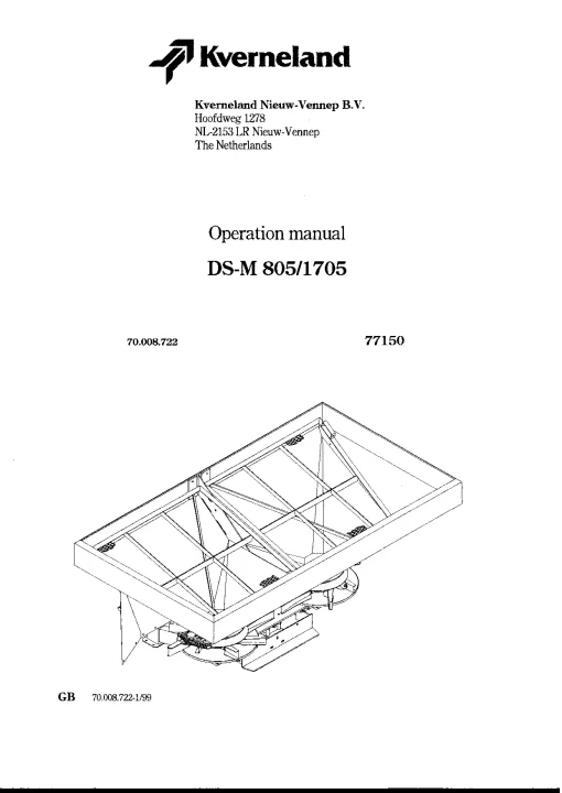 Kverneland DSM 805 DSM1705 Spreaders Disc Rear mounted Operation Maintenance Manual PDF download