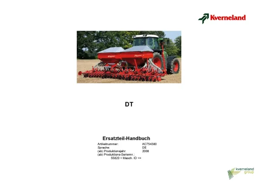 Kverneland DT Seed drills Mounted-trailed 2018 DE Parts Manual Catalog Pdf Download
