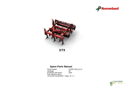 Kverneland DTX Subsoilers 2020 Parts Manual Catalog Pdf Download