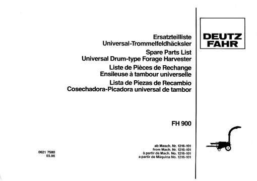 Kverneland DeutZ Fahr FH900 forager Parts Manual Catalog Pdf Download