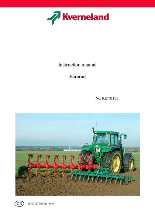 Kverneland ECOMAT Ploughs Reversible Mounted 2005 Operation Maintenance Manual PDF download