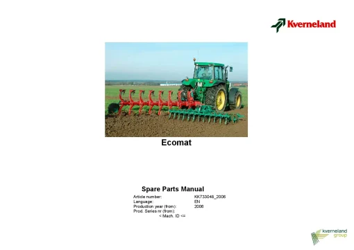 Kverneland ECOMAT Ploughs Reversible Mounted 2006 Parts Manual Catalog Pdf Download