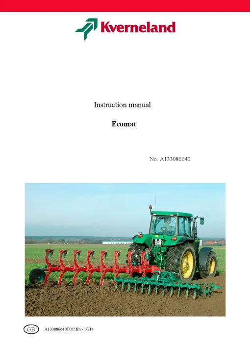 Kverneland ECOMAT Ploughs Reversible Mounted 2014 Operation Maintenance Manual PDF download