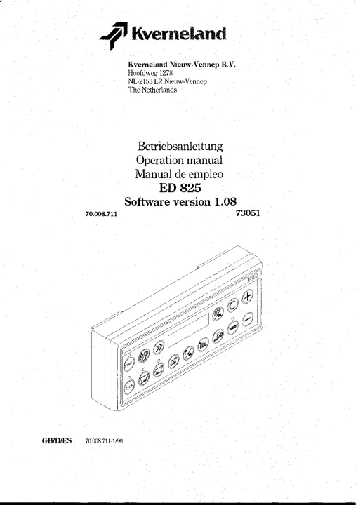 Kverneland ED 825 Spreaders Disc Rear mounted Operation Maintenance Manual PDF download