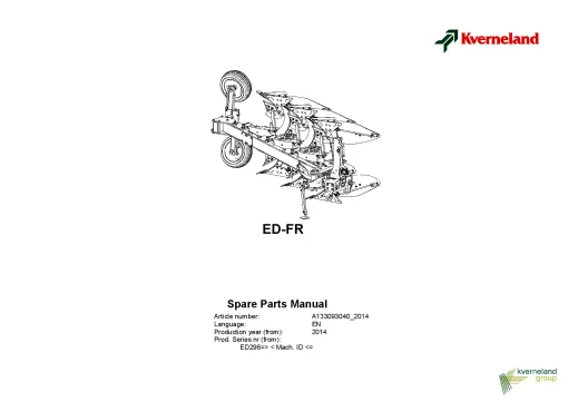 Kverneland ED-FR Ploughs Conventional Semi mounted 2014 Parts Manual Catalog Pdf Download