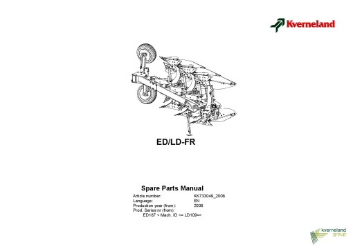 Kverneland ED-LD-FR Ploughs Reversible Front mounted 2008 Parts Manual Catalog Pdf Download