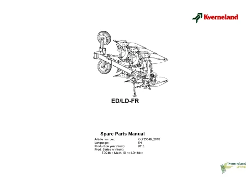 Kverneland ED-LD-FR Ploughs Reversible Front mounted 2010 Parts Manual Catalog Pdf Download