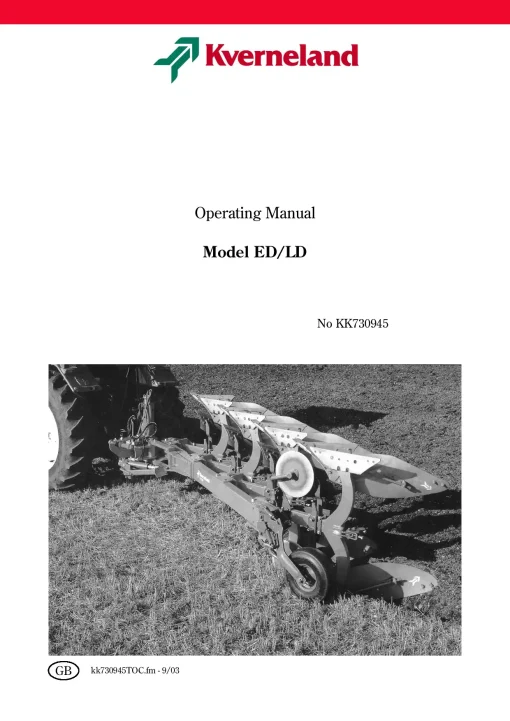 Kverneland ED- LD Ploughs Reversible Mounted 2003 Operation Maintenance Manual PDF download