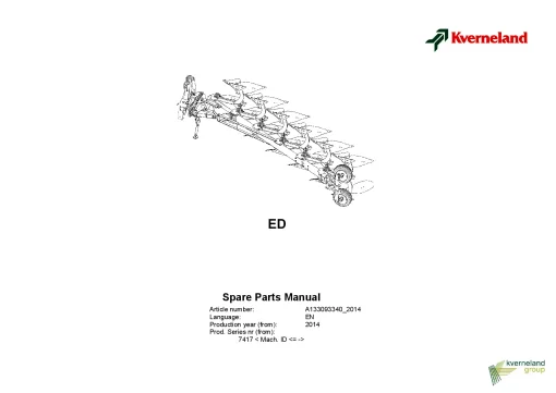 Kverneland ED Ploughs Reversible Mounted 2014 Sn 7417 Parts Manual Catalog Pdf Download