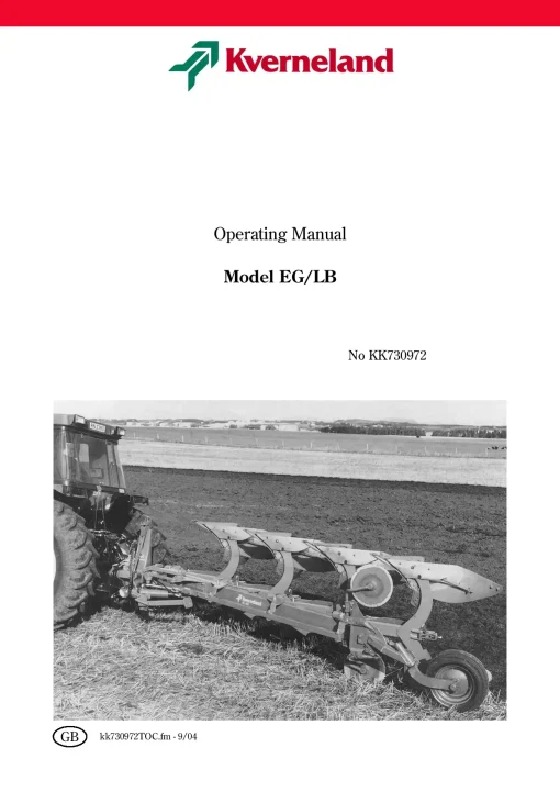 Kverneland EG -LB Ploughs Reversible Mounted 2004-2006 Operation Maintenance Manual PDF download