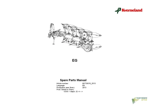 Kverneland EG Ploughs Reversible Mounted 2013 Parts Manual Catalog Pdf Download