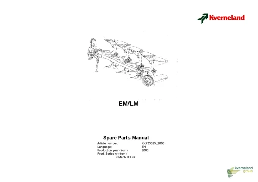 Kverneland EM -LM Ploughs Reversible Mounted 2006 Parts Manual Catalog Pdf Download