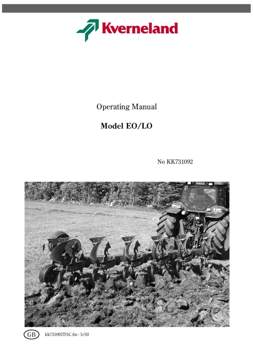 Kverneland EO -LO Ploughs -Reversible- Mounted 2002 Operation Maintenance Manual PDF download