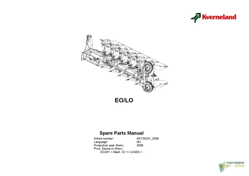 Kverneland EO -LO Ploughs Reversible Mounted 2009 Parts Manual Catalog Pdf Download