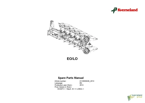 Kverneland EO -LO Ploughs Reversible Mounted 2014 Sn EO407-LO632 Parts Manual Catalog Pdf Download