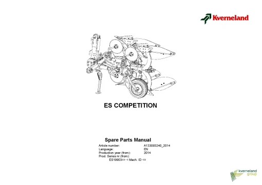 Kverneland ES COMPETITION Ploughs Reversible Mounted 2014 Parts Manual Catalog Pdf Download