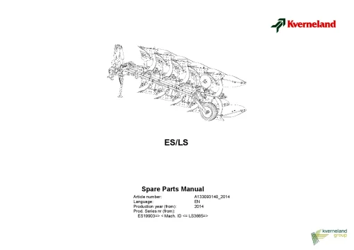 Kverneland ES-LS Ploughs Reversible Mounted 2014 Parts Manual Catalog Pdf Download