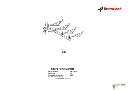 Kverneland ES Ploughs Reversible Mounted 2007 Parts Manual Catalog Pdf Download