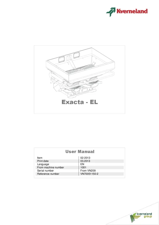 Kverneland EXACTA-EL Spreaders Disc Rear mounted 2013 Operation Maintenance Manual PDF download