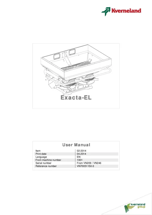 Kverneland EXACTA-EL Spreaders Disc Rear mounted 2014 Operation Maintenance Manual PDF download
