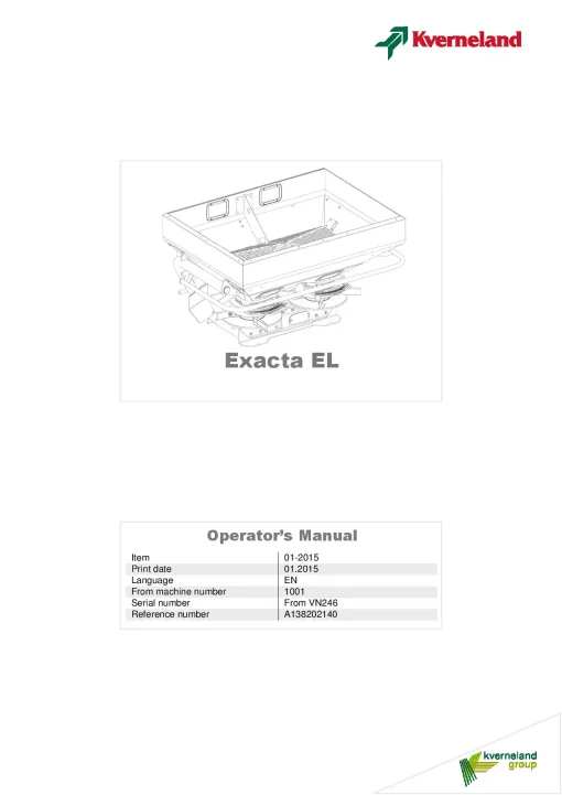 Kverneland EXACTA-EL Spreaders Disc Rear mounted 2015 Operation Maintenance Manual PDF download