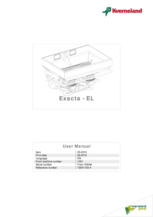 Kverneland EXACTA-EL Spreaders Disc Rear mounted 2015 Sn 1001 Operation Maintenance Manual PDF download