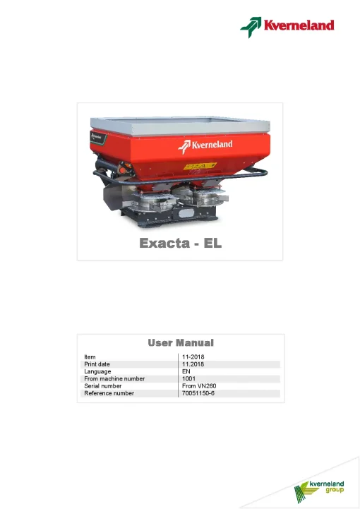 Kverneland EXACTA-EL Spreaders Disc Rear mounted 2018 Operation Maintenance Manual PDF download