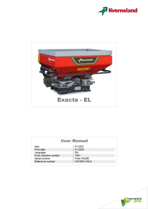 Kverneland EXACTA-EL Spreaders Disc Rear mounted 2021 Operation Maintenance Manual PDF download