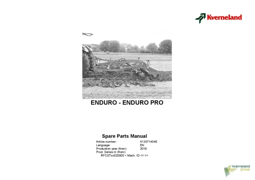 Kverneland Enduro -Enduro Pro Stubble Cultivators 2019 Parts Manual Catalog Pdf Download
