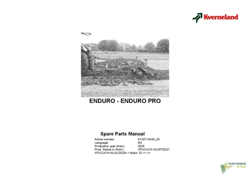 Kverneland Enduro -Enduro Pro Stubble Cultivators 2020 Sn 20221 Parts Manual Catalog Pdf Download
