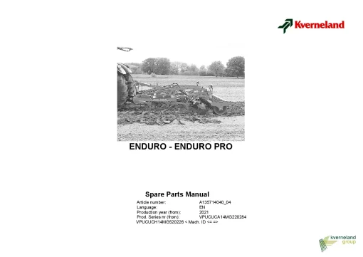 Kverneland Enduro -Enduro Pro Stubble Cultivators 2021 Sn 220284 Parts Manual Catalog Pdf Download