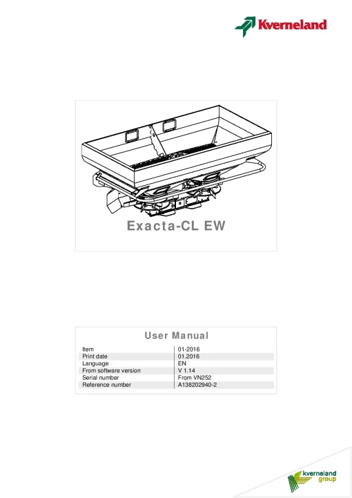 Kverneland Exacta CL EW Spreaders Disc Rear mounted 01.2016 Operation Maintenance Manual PDF download
