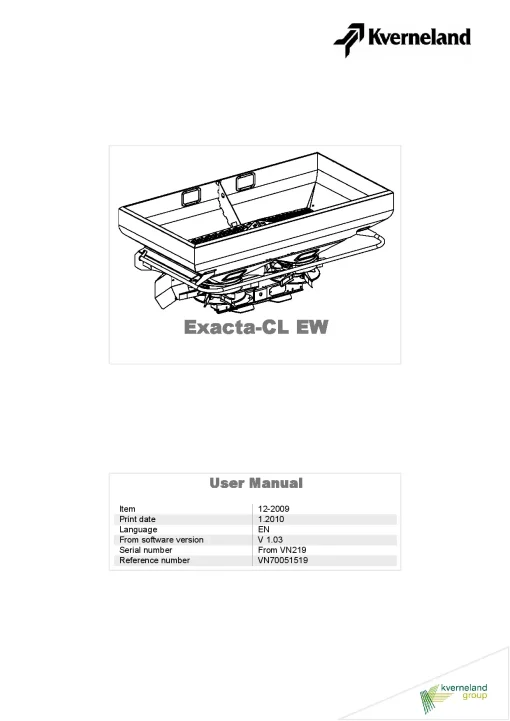 Kverneland Exacta CL EW Spreaders Disc Rear mounted 2009 Operation Maintenance Manual PDF download