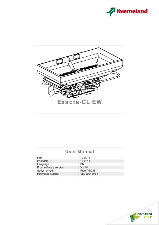 Kverneland Exacta CL EW Spreaders Disc Rear mounted 2011 Operation Maintenance Manual PDF download