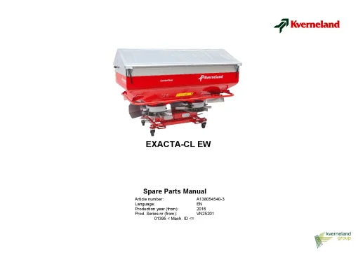 Kverneland Exacta CL EW Spreaders Disc Rear mounted 2016 Sn 01395 Parts Manual Catalog Pdf Download