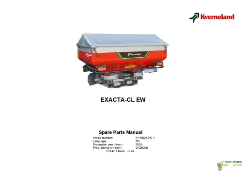 Kverneland Exacta CL EW Spreaders Disc Rear mounted 2018 Sn 01142 Parts Manual Catalog Pdf Download