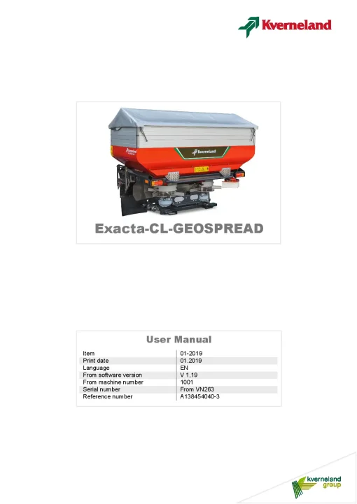 Kverneland Exacta CL GEO Spreaders Disc Rear mounted 01.2019 Operation Maintenance Manual PDF download