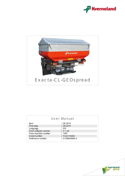 Kverneland Exacta CL GEO Spreaders Disc Rear mounted 09.2019 Operation Maintenance Manual PDF download