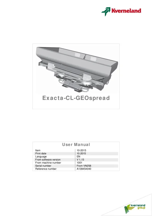 Kverneland Exacta CL GEO Spreaders Disc Rear mounted 2015 Operation Maintenance Manual PDF download