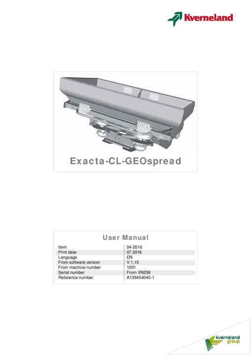 Kverneland Exacta CL GEO Spreaders Disc Rear mounted 2016 Operation Maintenance Manual PDF download