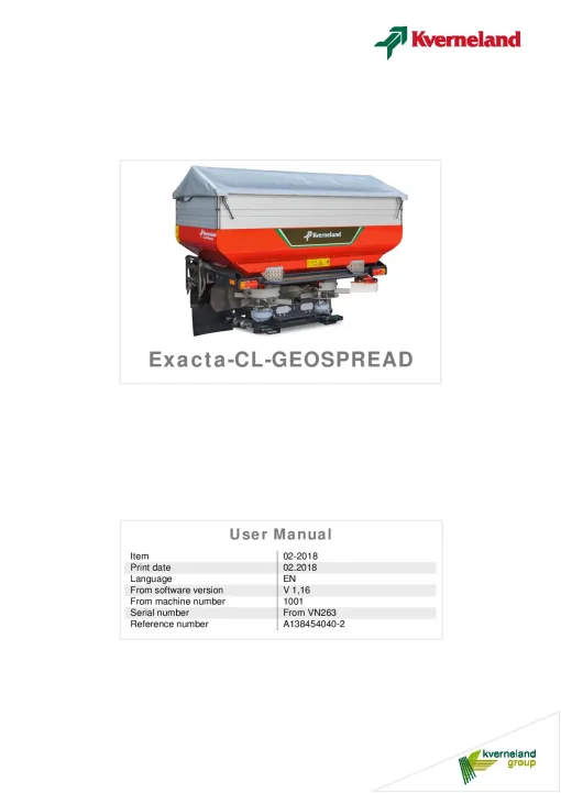 Kverneland Exacta CL GEO Spreaders Disc Rear mounted 2018 Operation Maintenance Manual PDF download