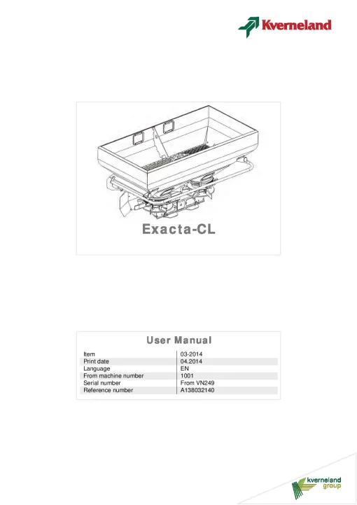 Kverneland Exacta CL Spreaders Disc Rear mounted 03.2014 Operation Maintenance Manual PDF download