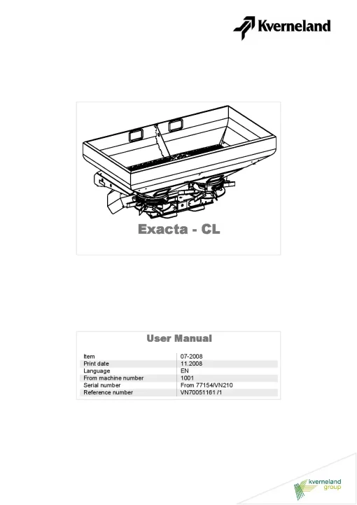 Kverneland Exacta CL Spreaders Disc Rear mounted 2008 Operation Maintenance Manual PDF download